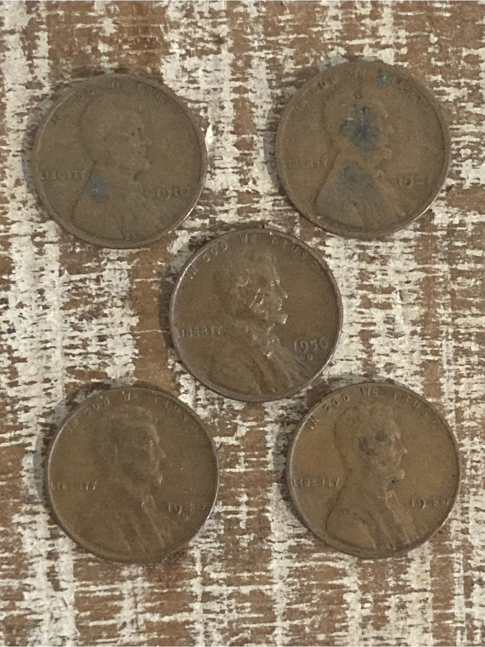 Lot of 5 Lincoln Wheat Cent Pennies 1910 1923 1940 1940D 1956D